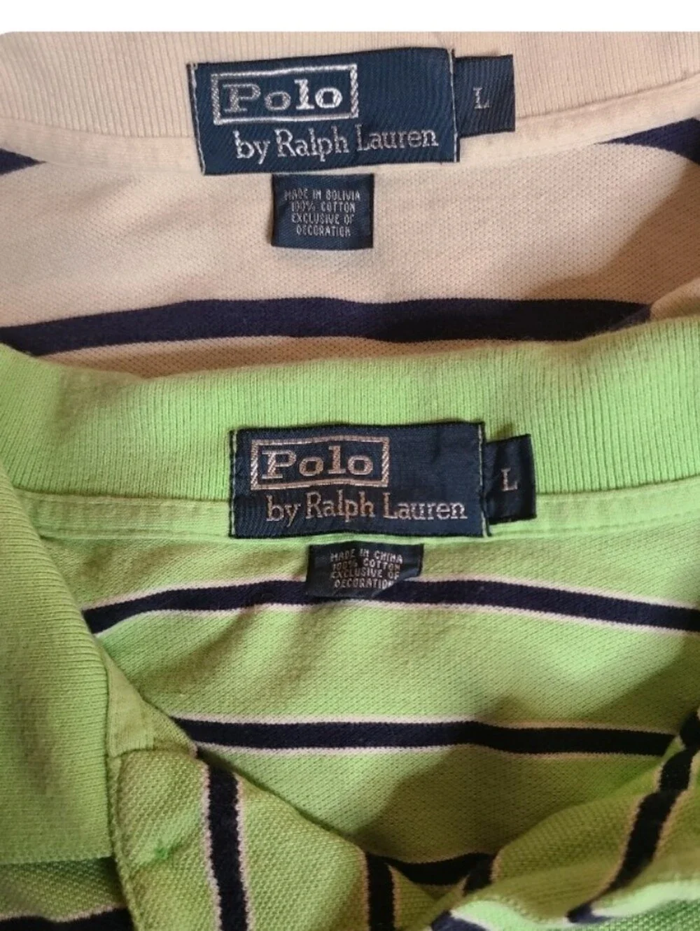 Ralph Lauren Striped Polo Pair Large — Light Green, White & Navy